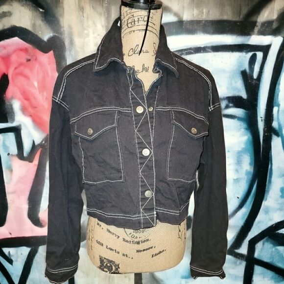 H&M Divided Black Denim Look Jacket Size S - Picture 1 of 3